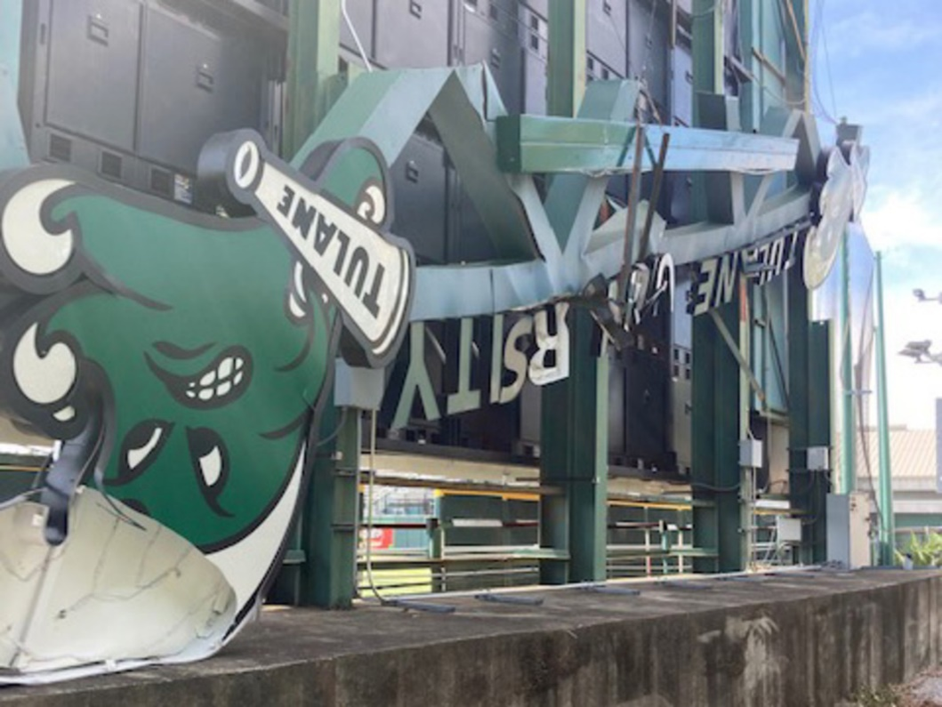 Damaged Yulman Stadium sign