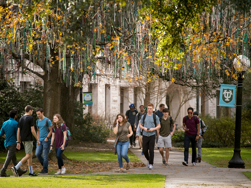 Students pass under the “bead tree” as they walk to and from class.