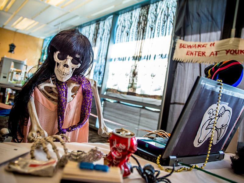 A ghastly group mans the “Hazard House” during the third annual Risk and Safety Summit in the Lavin-Bernick Center on the Tulane University uptown campus. A ghastly group mans the “Hazard House” during the third annual Risk and Safety Summit in the Lavin-Bernick Center on the Tulane University uptown campus.